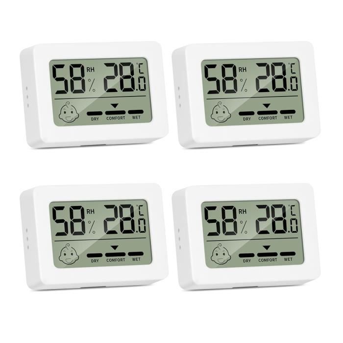 Mini thermomètre hygromètre d'intérieur 3pcs, thermomètre hygromètre  numérique, indicateur de température et d'humidité de précision - blanc
