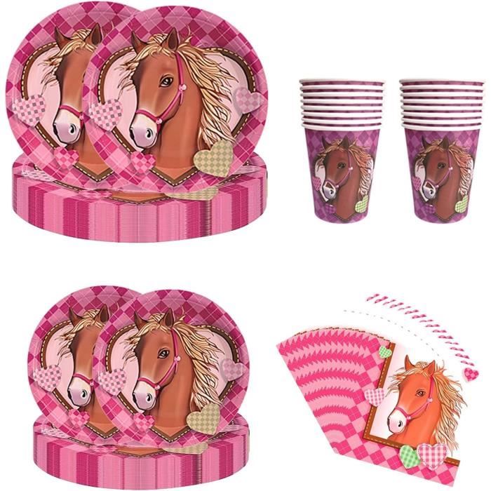 Vaisselle jetable et accessoires de décorations anniversaire fille thème  Equitation