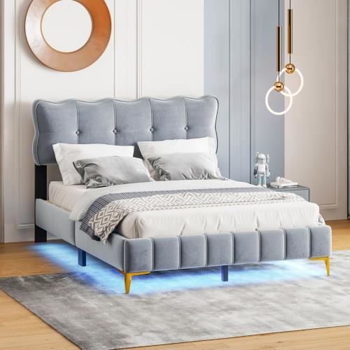 Lit Coffre 140x200 Cm Avec 4 Tiroirs Et Tête De Lit - Métal, Rangement Intégré, LED Et Ports USB, Couleur Noire