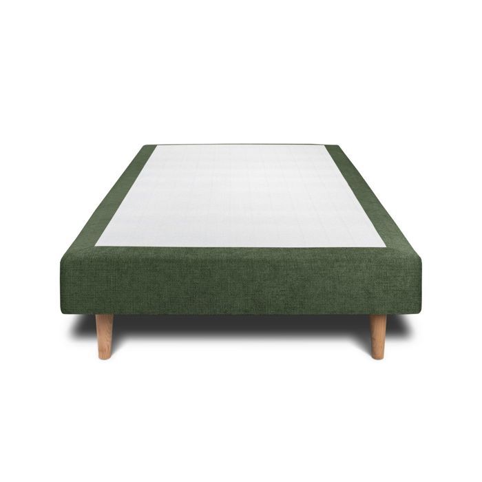 Sommier Tapissier Tissu Vert 90x200 H35cm Sommeil de plomb - Sommier en bois massif avec Pieds bois cones 15 cm
