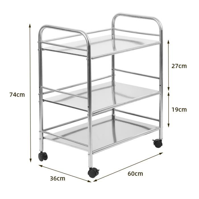 DESSERTE/BILLOT DE CUISINE 3 NIVEAUX EN ACIER INOX - 61*36*75cm
