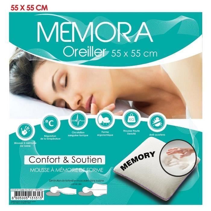 OREILLER MÉMOIRE DE FORME- MEMORA - 55 x 55 CM - Achat / Vente oreiller