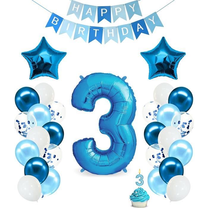 Decoration Anniversaire Garcon 3 ans Bleu - Kit Anniversaire Garcon -  Ballon Anniversaire Garcon 3 ans - Deco Anniversaire Gar[1239] - Cdiscount  Maison