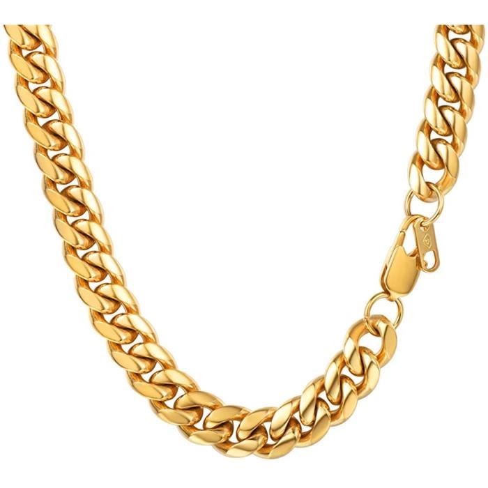 PROSTEEL Chaîne Collier Homme Maille Gourmette en Acier-Plaqué Or-Couleur Noir Fashion Bijoux pour Garçon Femme - Largeur 4.8m[1059]