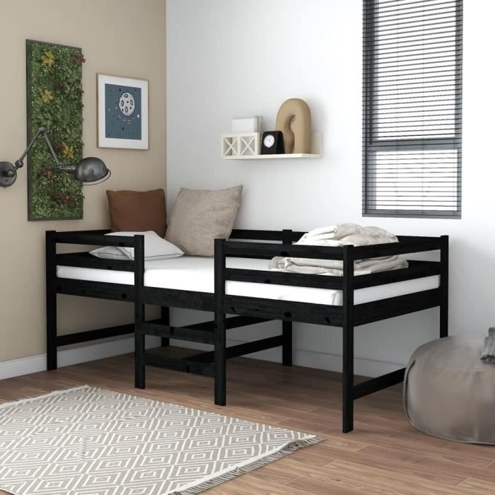 cdiscount's choix| lit mi-haut noir bois de pin massif 90x200 cm |matériaux haute qualité®ixnplx®