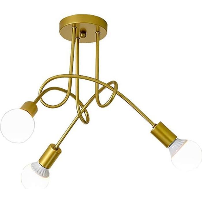 Plafonnier Industriel Métal Sayoo 3 têtes Lustre Or Moderne Lampe Plafond E27 Base pour Salon Chambre Cuisine Loft Salle à