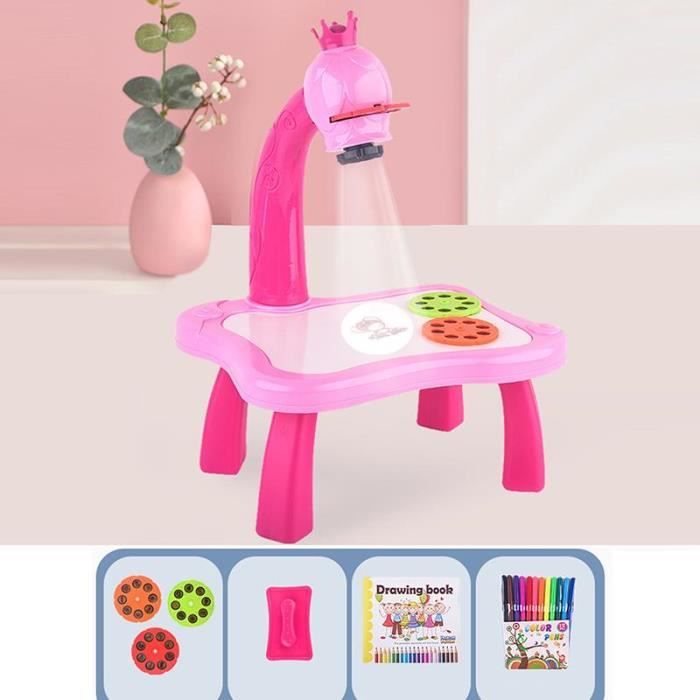 Projecteur de dessin rose pour enfants avec 72 motifs - Jouet avec musique avec crayon - Livre de coloriage licorne - Règle pour 3, 4, 5, 6 ans