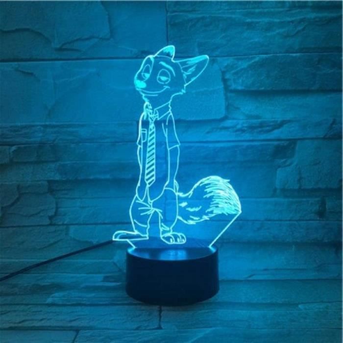 Festival Nick Wilde Red Fox 3D Illusion Lampe À Piles Cadeau Personnalisé Pour Hologramme