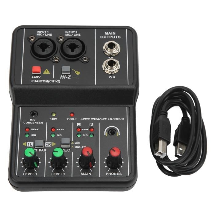 Table De Mixage Audio 2 Canaux, Carte Son Professionnelle USB 48V Alimentation Fantôme Petite Console De Mixage Sonore Mixage DJ, Pour Enregistrement