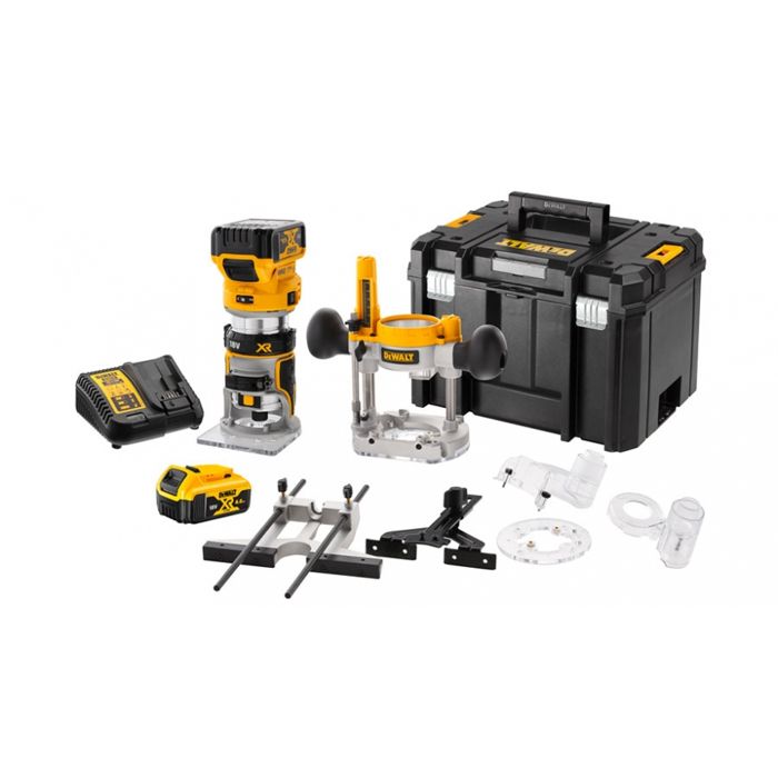 Affleureuse défonceuse XR 18V 2 x 5Ah Li ion DEWALT pince 6 8 mm en coffret Tsatak avec 2 batteries 18V + chargeur + accessoires DCW604P2 QW - vue 2