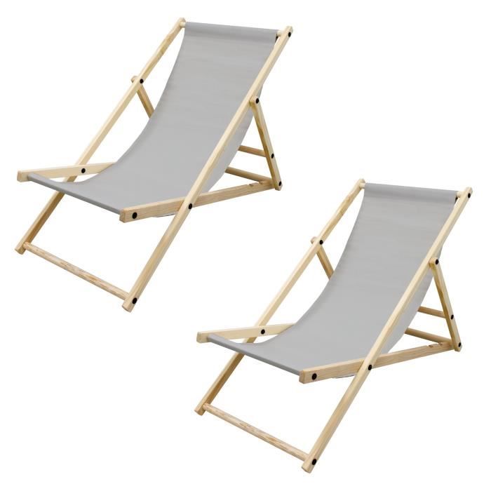 ecd germany lot de 2 chaise longue en bois de pin - gris clair - pliable - 120 kg - réglable à 3 positions - bain de soleil