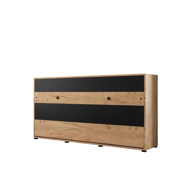 armoire lit escamotable vertical depp 90 avec coffre - style contemporain - craft or + noir mat (sans matelas)