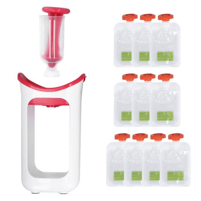 Station Pressage Purée Bébé - Set 5 Pièces Avec 10 Sachets Réutilisables - Rouge