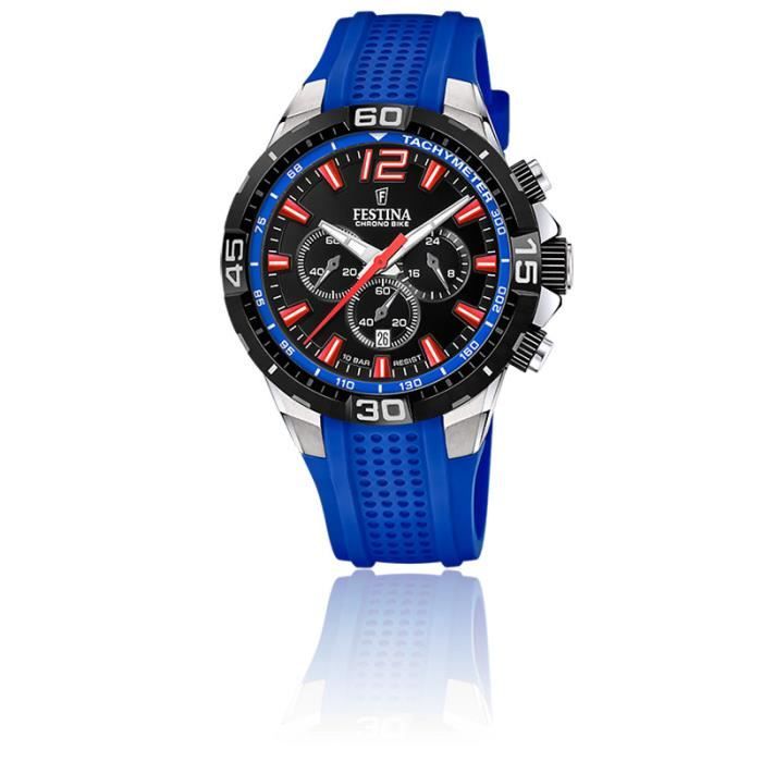 Montre Festina, bracelet acier, fond bleu. Acheté 300€