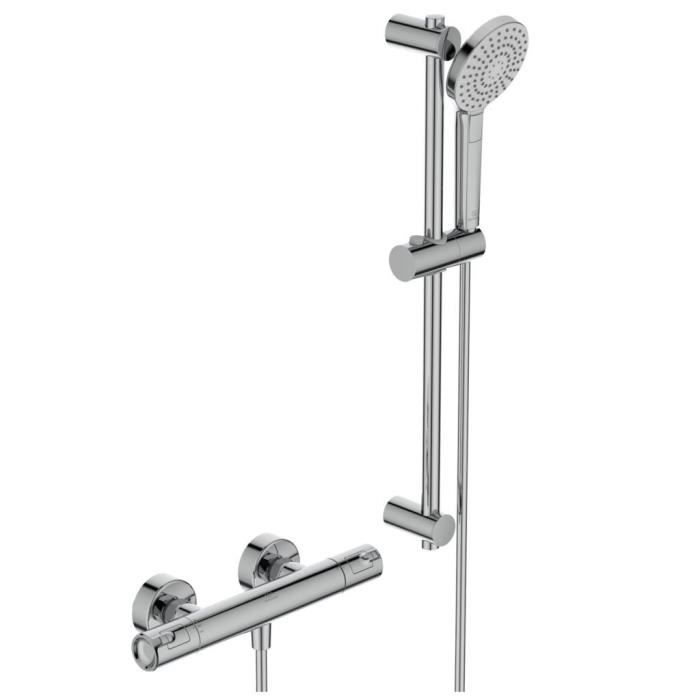 Ensemble de douche thermostatique - Ideal Standard - CERATHERM T50 - barre 60 + douchette ronde 11 cm - Chrome