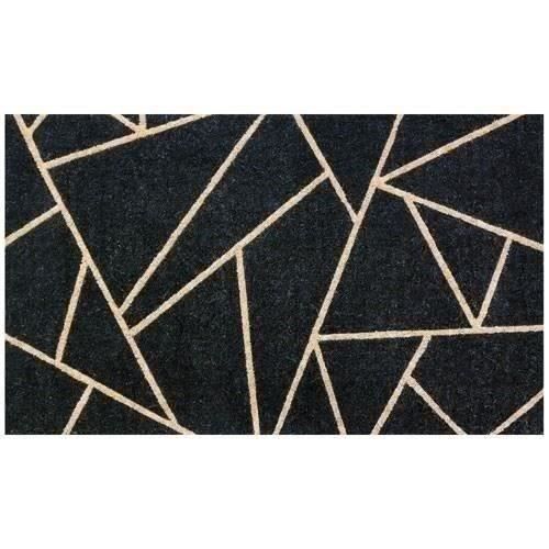 IDMAT Tapis coco naturel - 45 x 75 cm - Epaisseur 35 mm - Geometric noir