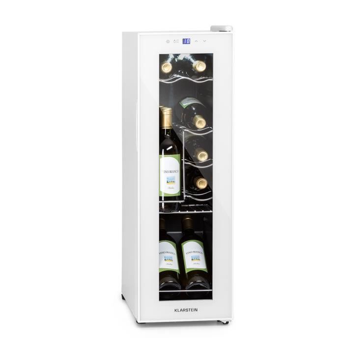 Cave à vin - Klarstein Shiraz 12 Slim Uno - 32 L - 12 bouteilles - Touch 85 W - 5-18 °C - LED - Blanc - Klarstein