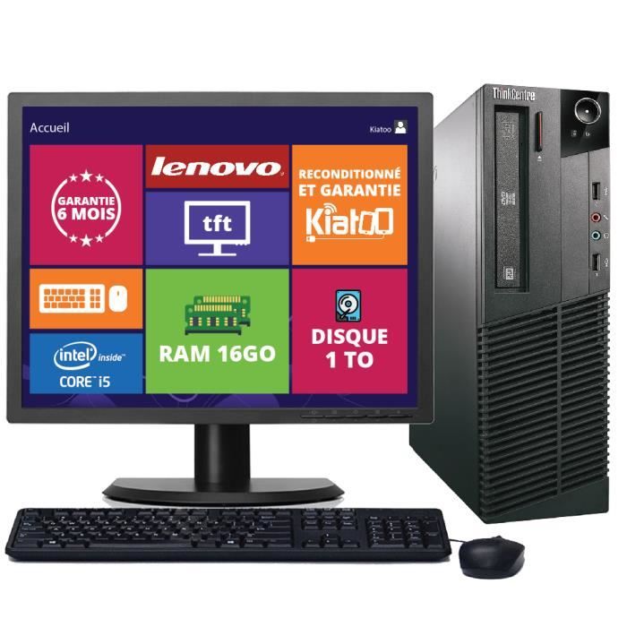 ordinateur de bureau lenovo thinkcentre M90 core i5 16go ram 1To disque dur ecran ordinateur 17 pouces windows7 pc reconditionné - Lenovo