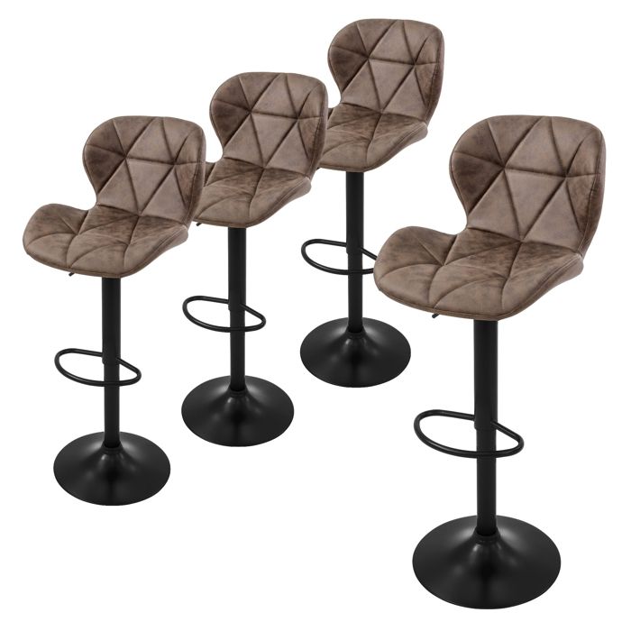 ML-Design Tabouret de bar set de 4 revêtement en similicuir marron avec dossier et repose-pieds réglable