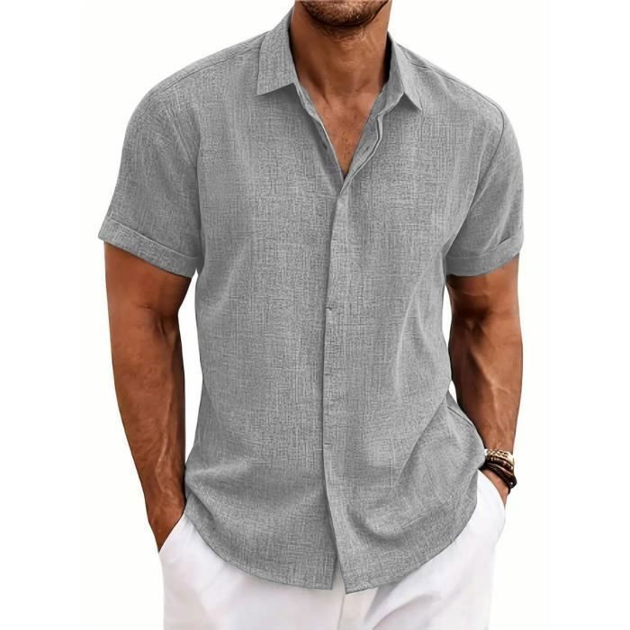 Chemises Hommes uni Manche Courte en stretch et slim Fit Grande VêTements Masculin XH364 bleu clair