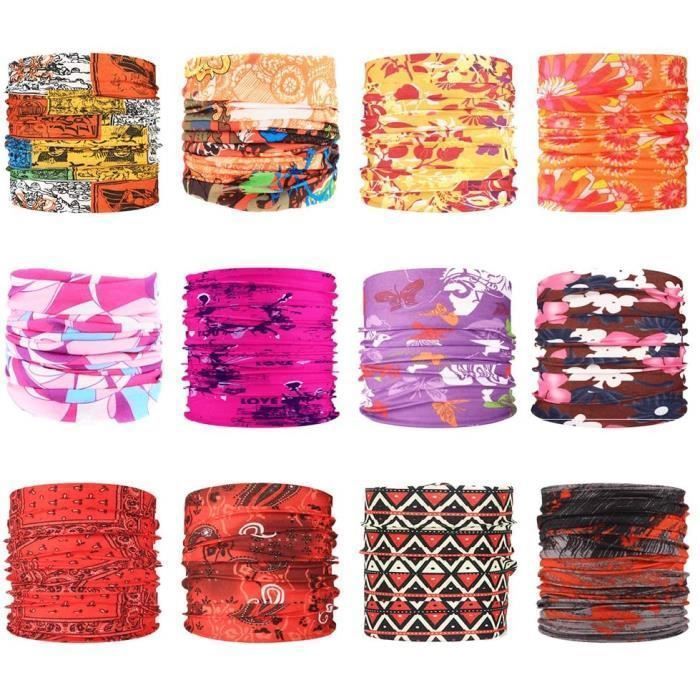 12pcs Colorful Masque Visage Cache Cou Foulard Multifonctions Masques Cache-col Bandeaux Shields Visage Tube Hommes Femmes Face à