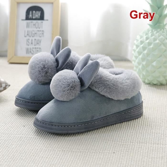Pantoufles D'hiver Pour Femme En Velours Et Coton | Semelle Antidérapante TPR | Chaussons Moelleux Avec Fausse Fourrure