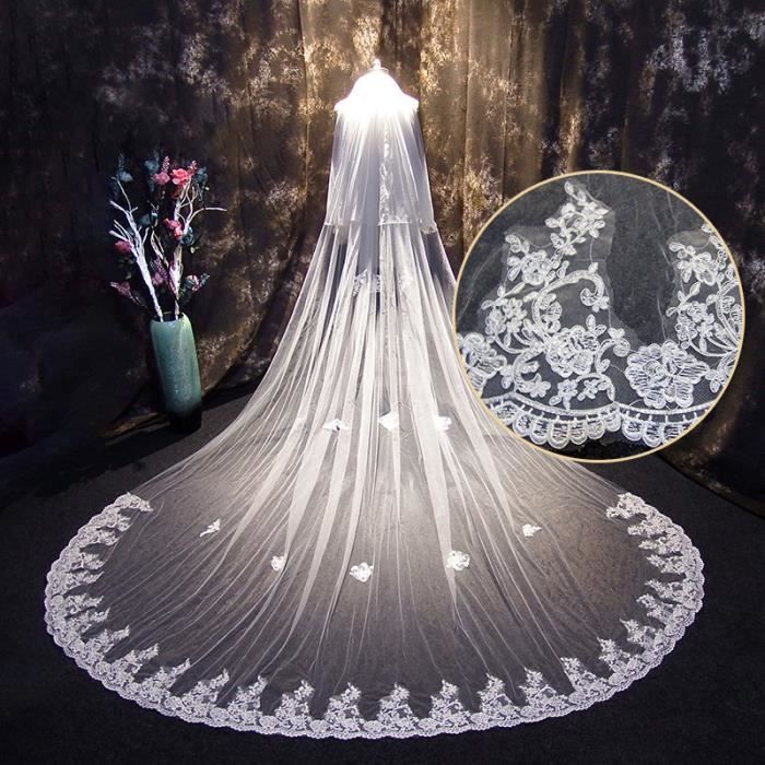 Voile De Mariage Court Avec Dentelle - 2 Couches, 60+80cm, Peigne Inclus, Noir