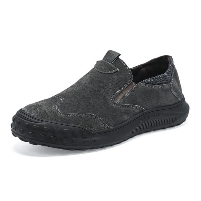 Mocassin Cuir Homme Noir/marron - Pointure 38 EU - Sans Lacet Confortable - Neuf En Boîte