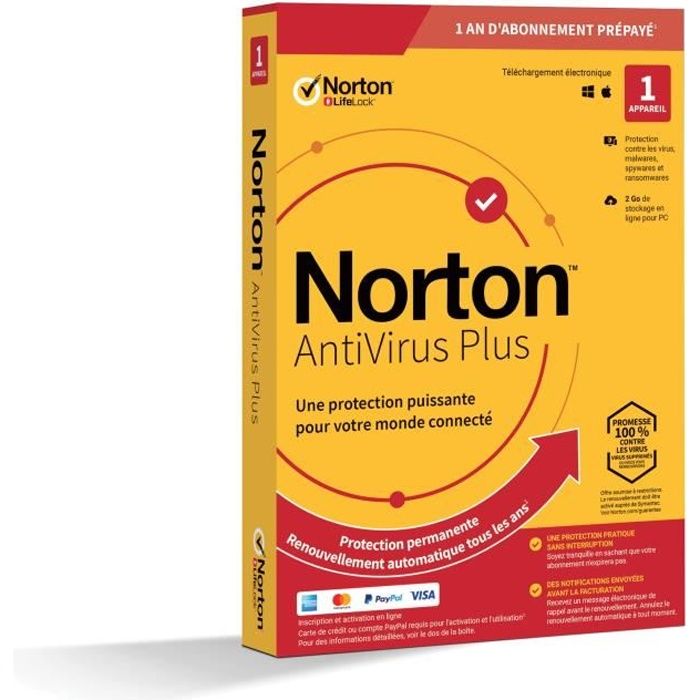 Norton Antivirus Plus 2 Go Fr 1 Utilisateur 1 Appareil 12 Mo Std Ret Enr Mm Prix Pas Cher Cdiscount