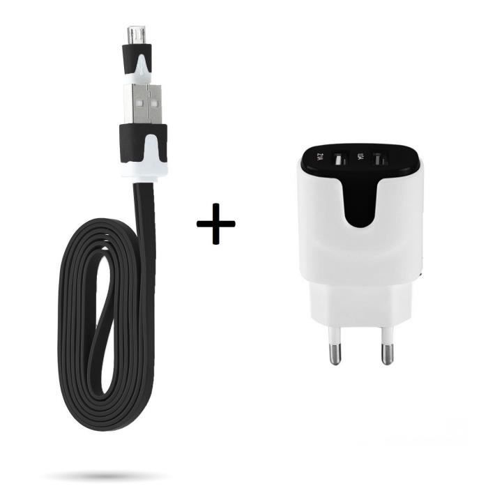 Pack Chargeur pour SAMSUNG Galaxy S7 Edge Smartphone MicroUSB (Cable Noodle 1m Chargeur