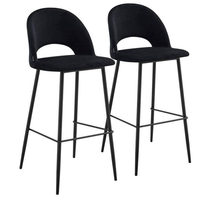 Lot de 2 chaises hautes en métal et velours noir Lou - Oviala