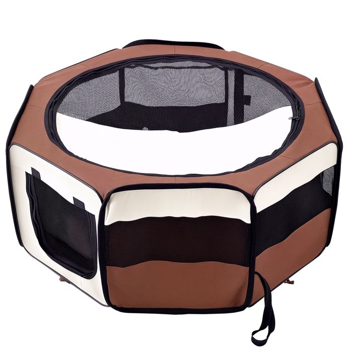 Parc enclos - PawHut - pliable pour chats et petits animaux octogonal tissu oxford acier - Ø 90x41cm - beige marron
