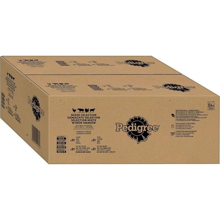 Comparer les prix de PEDIGREE Repas pour Chien - 84 Sachets Fraîcheur de 100g - Pâtée pour Chien Adulte en Sauce - Sélection Mixte 4 Saveurs