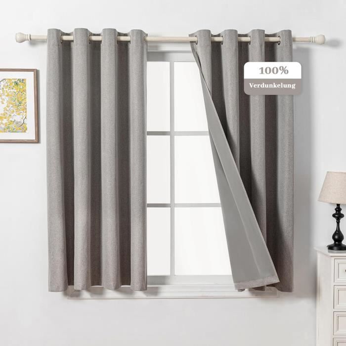 Rideaux Occultants Thermiques Lin 140x240 Cm - 100% Blocage Lumière, 2 Panneaux Avec œillets, Style Champêtre