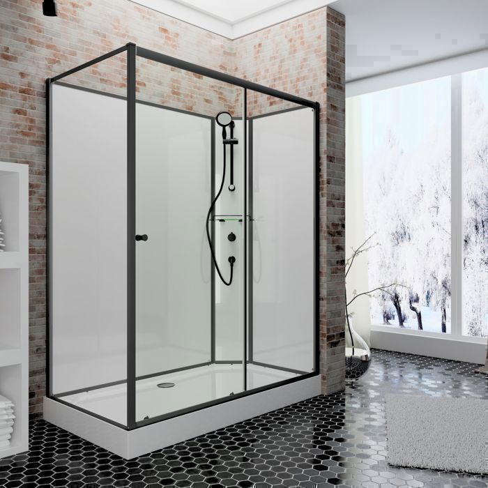 Cabine de douche intégrale, 80 x 120 cm, porte coulissante, paroi latérale à gauche, ouverture vers la droite, Schulte