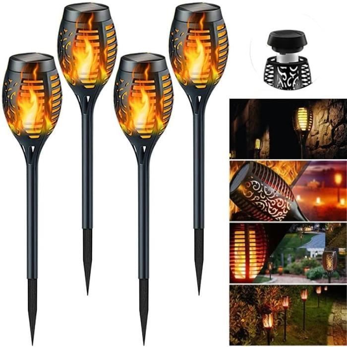 Jonwall Lot De 4 Lampes Solaires Torche Flamme – Effet Flamme Dansante LED, IP65 Étanche, Pour Jardin, Allée, Terrasse, Piscine Et Extérieur