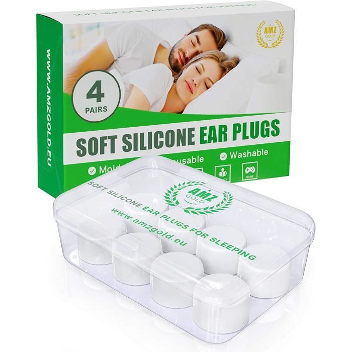 4 Paires De Bouchons D'oreille De Natation LUCKNIGHT – Silicone Souple – Avec étui De Rangement – Noir, Bleu, Vert, Rose
