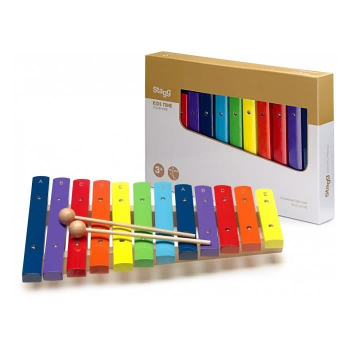 Stagg XYLO-J12 RB - Xylophone avec 12 lames de différentes couleurs (+ 2 mailloches)