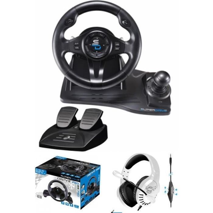 Volant pédales et Levier de vitesse de jeu Vidéo PRO Race Pro GE 550 compatible Xbox Séries X PS3 PS4 PC SUBSONIC + Casque SPIRIT