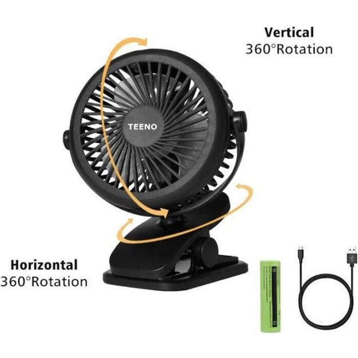 Portable Mini Ventilateur De Clip,USB Charge 2000 Mah Piles 360 Rotation pour Lint/érieur Ext/érieur Voiture De B/éb/é Rose 6x7inch