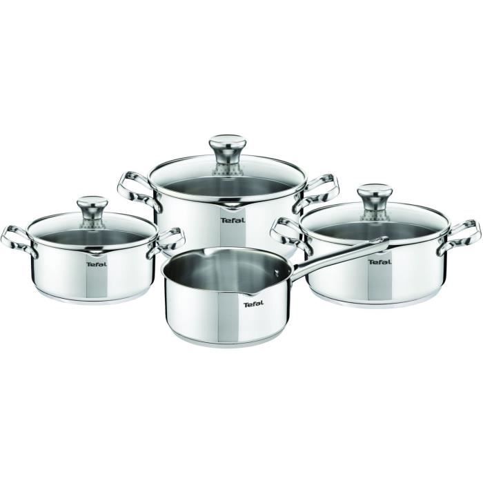 TEFAL A705A835 Batterie de cuisine 7 pièces Duetto - Tous feux dont induction - Manches fixes -- Inox