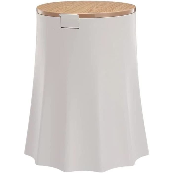 Poubelle Moderne Couvercle De Presse Rond Imitation Grain De Bois Haut