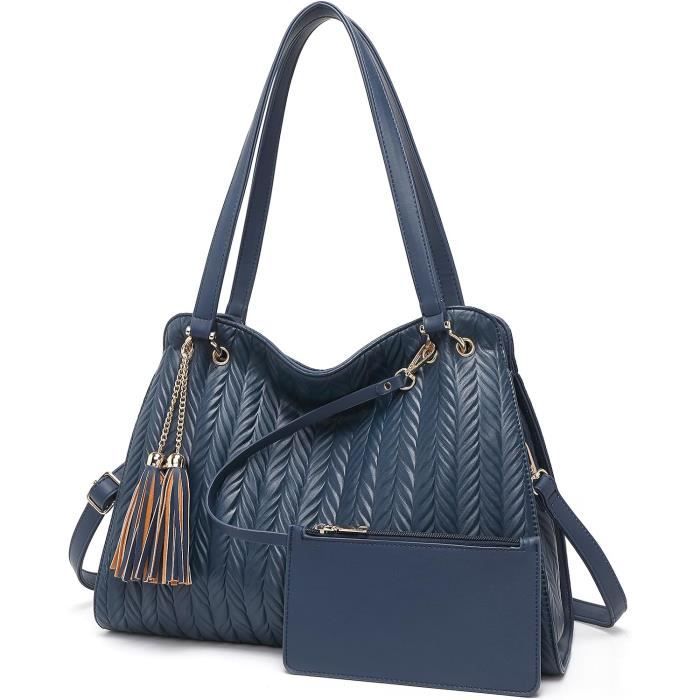 Sac à Main Femme VASCHY Cuir PU Grand Hobo - Hydrofuge, Trois Compartiments, Noir - Idéal Travail Et Quotidien