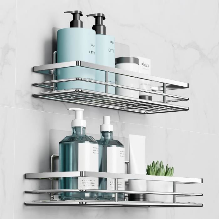 Étagère De Douche Sans Perçage - Lot De 2 Avec Ventouses Et Crochets | Blanc, Design Moderne, Support 5 Kg - 2