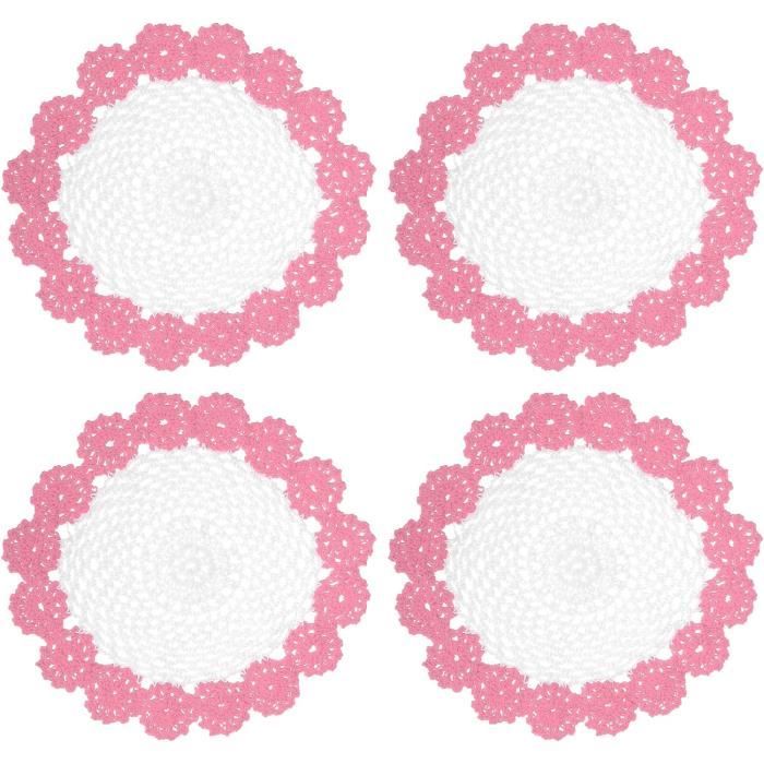 Lot De 4 Sous-verres / Napperons Crochet Rose Faits Main - Décoration Table Artisanale