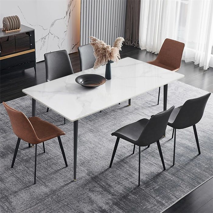 Table à Manger Marbre Grande Table de Cuisine 6 Personnes Rectangulaire 120x70cm Meuble pour Salle à Manger Blanc