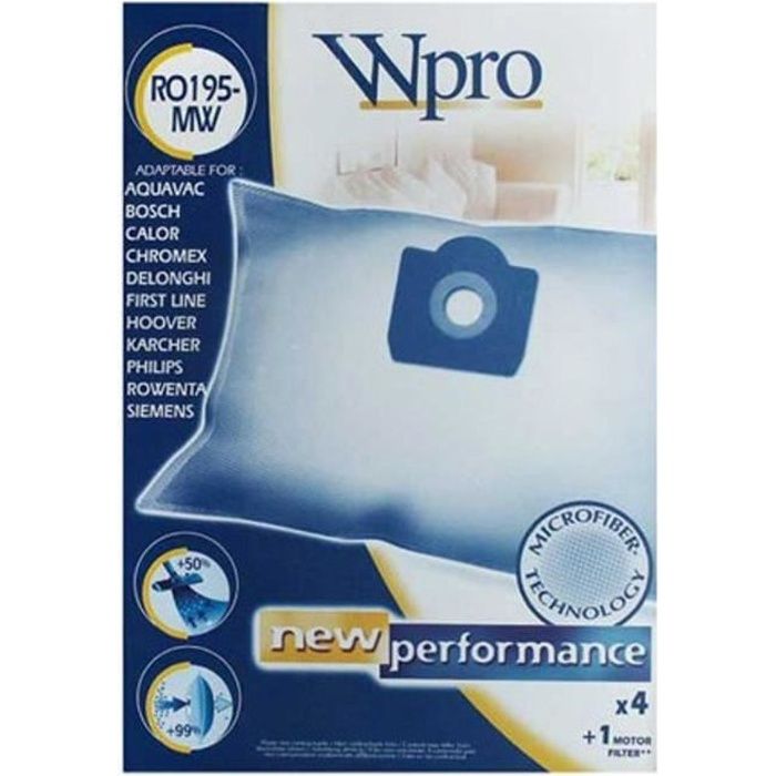 WPRO RO195-MW Sac aspirateur Rowenta / 4 sacs + 1 FM