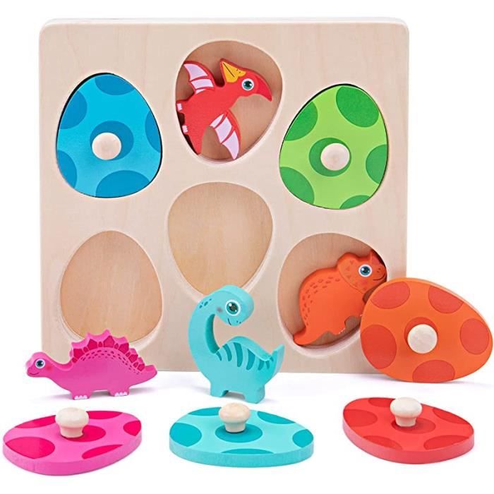 Puzzle en Bois Montessori Dinosaures pour Enfants 1-3 ans - ZGEER - 12 ...