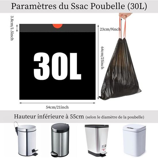 Lot de 200 Sacs Poubelle 30L avec Poignees - Sac Poubelle Lien Coulissant ,  Recycles, Resistant, Anti-Fuites, Sac Poubelle A43 - Cdiscount Au quotidien