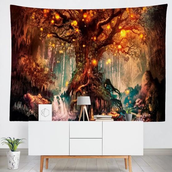 Tapisserie Murale Paysage Nature 200x150cm - Polyester - Décoration Chambre Salon Forêt Mer